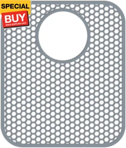 Silicone Sink Protector Mat with Rear Drain - 13.58''x 11.6'' Kitchen Sink Acces - Picture 1 of 8
