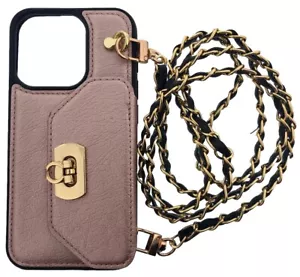 Per IPHONE 15 Pro Pochette Design Garantire Slot Scheda Lungo Tracolla Catena - Foto 1 di 23