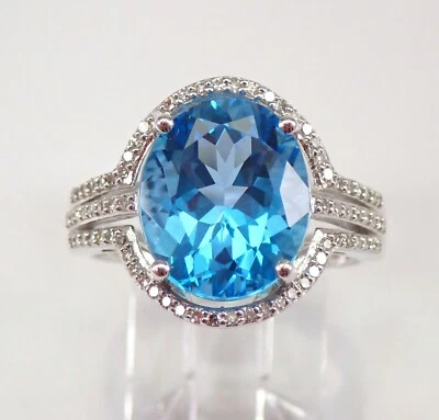 14K White Gold Blue Topaz and Diamond Halo Engagement Ring Size 7 December Gem - Image 1 of 4