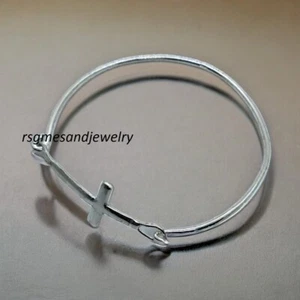 925 Sterling Silver Cross Bangle Bracelet - gift for her rs356 - Picture 1 of 8