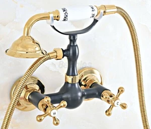 Black Gold Wall-Mount Bathroom Shower Faucet Mixer Tap W/ Hand Shower Head - Picture 1 of 7