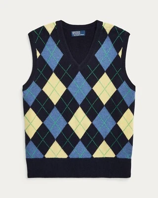 Polo Ralph Lauren Argyle кашемир смесь свитер жилет темно-синий комбинированный размер средний новый без ЯРЛЫКОВ - Изображение 1 из 4
