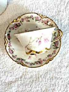LIMOGES HAVILAND & CO TEACUP & SAUCER PINK ROSES - Picture 1 of 6
