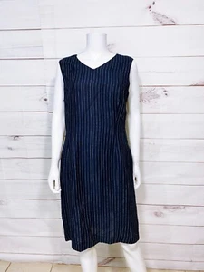 Maggy London Womens Dress Size 14 Blue Striped Lined Back Zip Linen & Rayon - Picture 1 of 5
