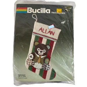NEW Bucilla Needlepoint 17” Christmas Stocking Vested Bear #60661 - Picture 1 of 2