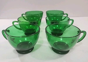 Vintage (8 Unzen) Anchor Hocking Set (6) Waldgrün Glas Kaffee Punsch Teetassen - Bild 1 von 10