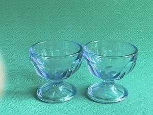2 PCs Depression Blue Clear Glass Dessert Cups 3 1/4” Tall - Picture 1 of 3