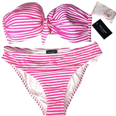 Conjunto de bikini bandeau a rayas rosa radiante Kate Spade talla grande nuevo con etiquetas Foto 1 de 4