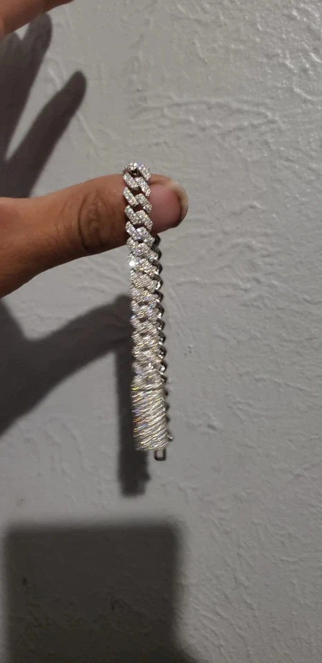 Men's Cuban link Bracelet 5 ct Round Cut Simulated Diamond 14k White Gold Plated - Image 1 of 4