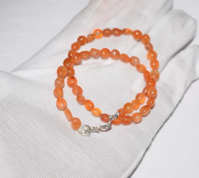 Naturale Arancione Corniola 20 " Stringa Liscio Perline Ovali Argento Sterling - Immagine 1 di 4