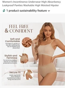 Women's Incontinence Underwear High Absorbency Leakproof Panties Washable XL - Picture 1 of 5