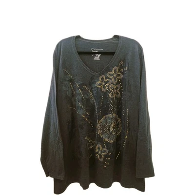 JMS Just My Size Long Sleeve Grey T-shirt With Yellow Beading Sz 5X - Image 1 of 3