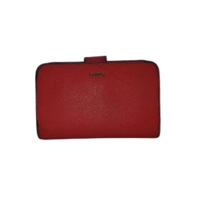 Cartera Furla para mujer de cuero rojo Saffiano doble pliegue lengüeta a presión cremallera tarjetero para monedas Foto 1 de 4