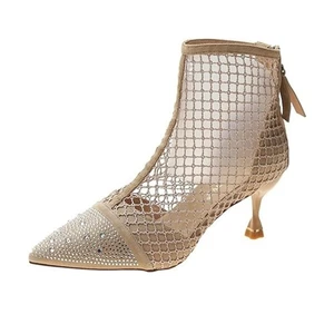 Women Hollow Out Pumps Shoes Mesh Crystal Boots Size 8 - Picture 1 of 6