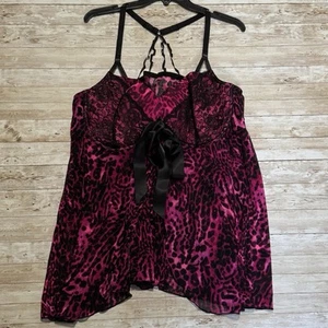 Secret Treasures Babydoll Nightie Womens 4X Pink Black Animal Print Lace Chemise - Picture 1 of 12