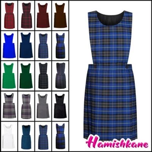 Girls Pleated Bib Pinafore Wrap Over Sleeveless Kids School Uniform Dress 2-16Yr - Picture 1 of 80