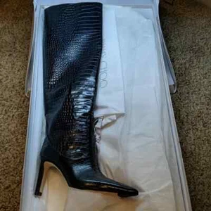 $1495 Jimmy Choo Mavis 85 blue navy croc embossed leather sz 5/35 NWB - Picture 1 of 6