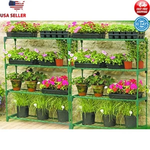 4 Tier Metal Greenhouse Shelving Unit Indoor Outdoor Plant Stand 2 Pack Green - Picture 1 of 6