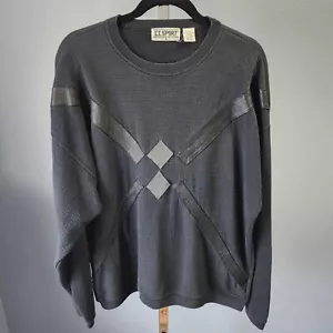 Suéter Vintage Años 90 Cuero Negro Aplique Cuello Redondo Tejido Para Hombre Grande - Imagen 1 de 10