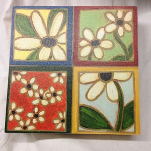 KAREN DEANS 2008 DALILA MULTI WOODEN TILE HANGING ART 8" 2/100 USA  FLOWERS - Picture 1 of 6