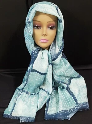 Sehr-i Sal Istanbul Turkish Turkey Green & Blue Muslim Hijab Head Scarf 72"x30" - Image 1 of 4