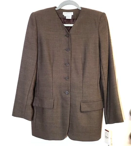 Blazer Chaus vintage spina di pesce lana di agnello rayon tuta marrone separato taglia 8 - Foto 1 di 16