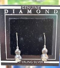 NOC 0.015 Carat Genuine Diamond Sterling Silver 925 Dangle Hook Earrings