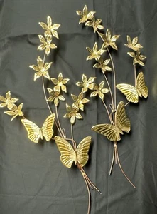 Vtg Home Interiors Homco Copper Brass Flowers & Butterflies Metal Wall Hanging - Picture 1 of 11