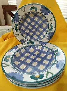 4 Caleca handbemalte Keramik großer Rand Suppe Salat Schüssel Arioso Italien 9" blau - Bild 1 von 10