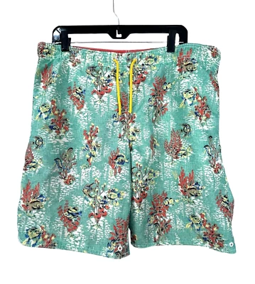 Lands End Mens Sz M Reversible Fabric Hawaiian Board Short Floral Swim Trunks R4 - Image 1 of 4