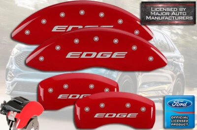 Juego de 4 cubiertas de pinza de disco de freno MGP rojas delanteras + traseras Ford "Edge" 2015-2018 14" Foto 1 de 4