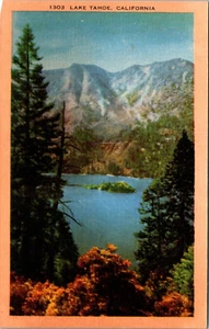 Lake Tahoe Emerald Bay California Linen Postcard - Picture 1 of 2