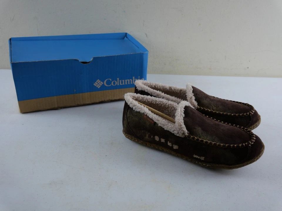 COLUMBIA большой небо Moc мужчин 7 М коричневый замшевый стриженный мех с подкладкой мокасины тапочки новый - Изображение 1 из 4