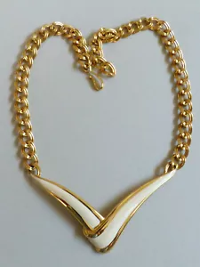 COLLAR BABERO DE COLECCIÓN RETRO ESMALTE CREMA TONO DORADO ESLABÓN METÁLICO - Imagen 1 de 6
