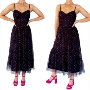 Betsey Johnson Bustier schwarz Lippendruck Herzausschnitt Midikleid Größe 8 - Bild 1 von 11
