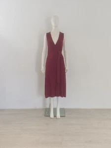 BNWT Massimo Dutti (S) Red Wrap Midi Dress UK 8 10 EU 36 38 Ribbed Belted Swing - Picture 1 of 14