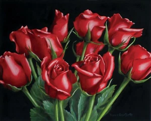 DANFORTH Red Roses, 8x10 still life realistic original flowers oil painting - Picture 1 of 3