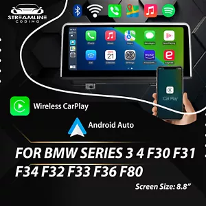 8.8" WIRELESS APPLE CARPLAY ANDROID AUTO FOR BMW SERIES 3 4 F30-F34 F36 F80 - Picture 1 of 4