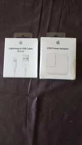 Genuine Apple Lightning Charger Cable ME291AM/L + USB Power Adapter MD836LL/A W1 - Picture 1 of 2