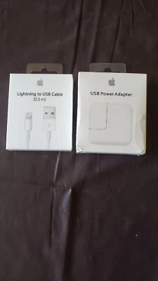 Genuine Apple Lightning Charger Cable ME291AM/L + USB Power Adapter MD836LL/A W1 - Image 1 of 2