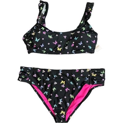 California Waves Bikini Swimwear Top Bottoms 20/22 Matching Black Butterfly NWT - Image 1 of 4