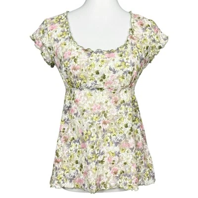 Top Babydoll Vintage Y2K Mujer Pequeño Floral Hada Lechera Encaje Malla Transparente Boho Foto 1 de 4