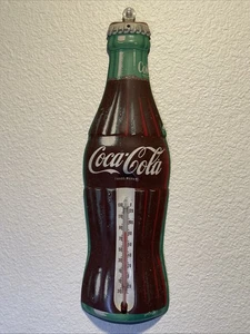 Coca-Cola Sign/Advertisement Tin TCA Coke Bottle Thermometer 17" Vtg 1950s - Picture 1 of 9