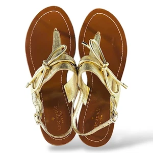 Kate Spade New York “Mystic Bow” Gold Leather Thong Sandals Women’s Size 10 - Picture 1 of 10