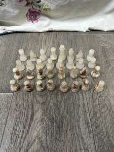 Vintage Schachfiguren im Marmorstil - 3,5 bis 5,5 cm hoch *ohne Brett* - Bild 1 von 8