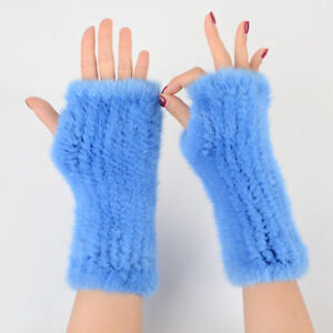 Women Real Mink Fur Gloves Fingerless Knitted Warm Wrist Stretch Mittens Sleeves