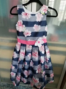 Easter Sunday Dress Navy Pink White Girls Youth Size 12 - Picture 1 of 3