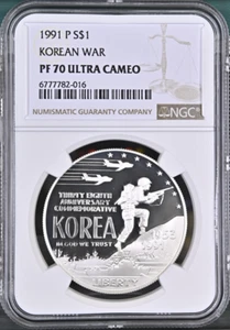 :1991-P S1$ Korean War Commemorative Silver Dollar NGC PF70UC Rarity R4 Top Pop - Picture 1 of 2