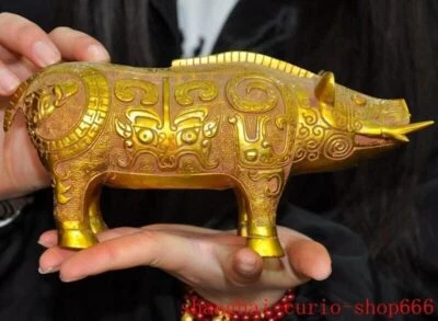 8.4" Dinastía China Bronce Artículos Dorado Sacrificio Bestia Grano Jabalí Bestia Zun Estatua Foto 1 de 4