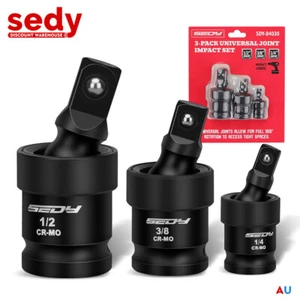 3Pc Impact Universal Joint-Socket Swivel Set 1/4 3/8 1/2" Socket Extension Tool - Picture 1 of 9